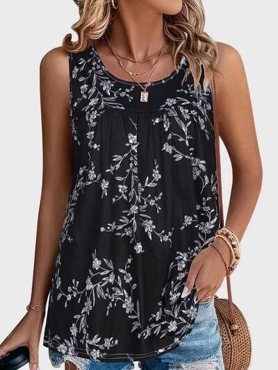 Printed Round Neck Tank - Chic Yana's Fashion