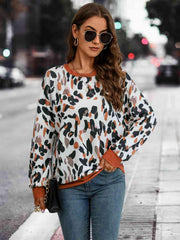 Leopard Round Neck Drop Shoulder Sweatshirt - Chic Yana's Fashion