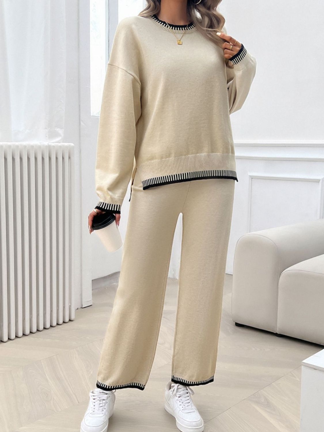 Devine Round Neck Dropped Shoulder Top and Pants Sweater Set – Chic Yana’s Fashion
