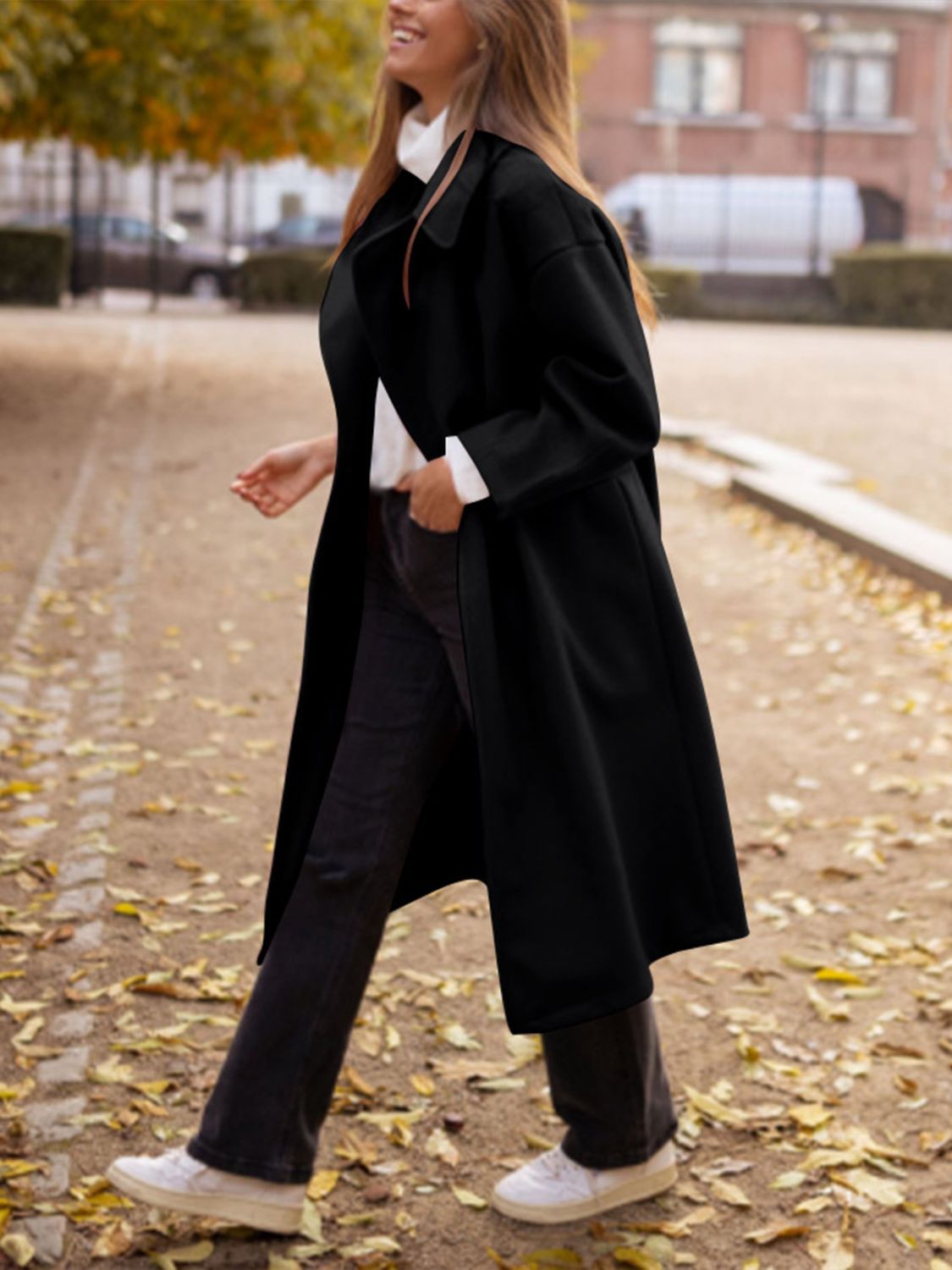 Pocketed Collared Neck Long Sleeve Coat - Chic Yana’s Fashion