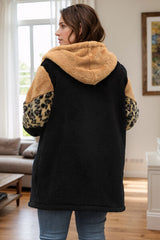 Plus Size Leopard Zip Up Hooded Outerwear - Chic Yana's Fashion