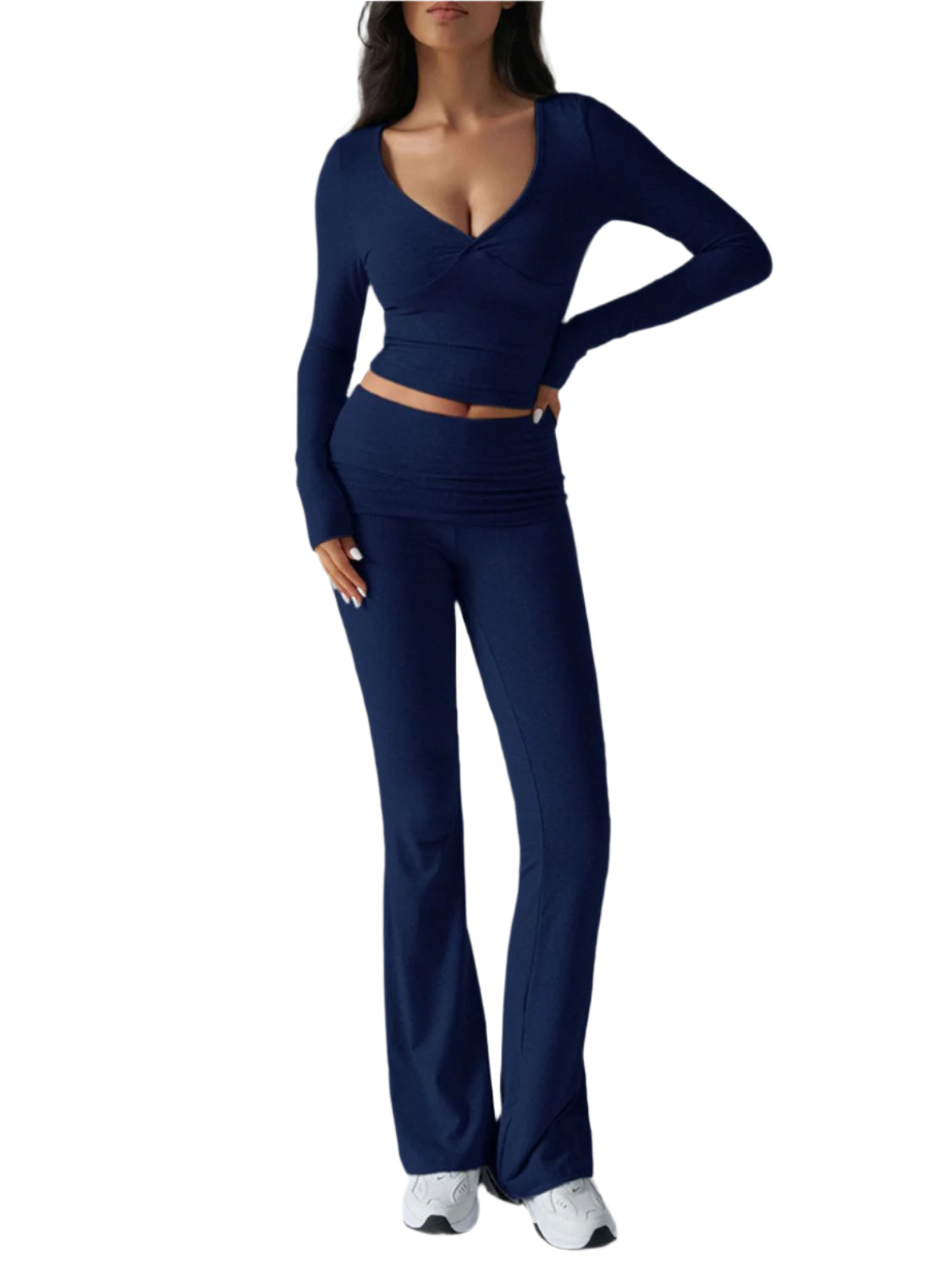 Devine Ruched Long Sleeve Top and Pants Set - Shop Now at Chic Yana's Fashion