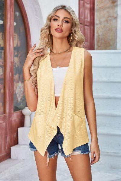 Eyelet Open Front Sleeveless Cardigan - Chic Yana's Fashion