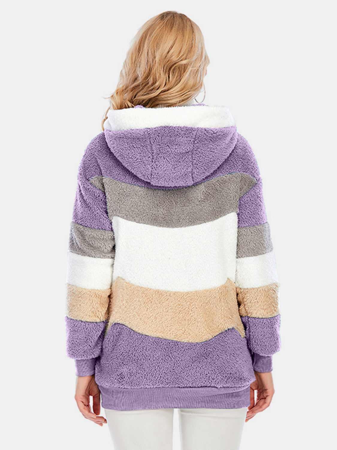 Full Size Drawstring Color Block Zip Up Hooded Outerwear - Chic Yana’s Fashion