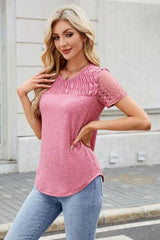 Smocked Round Neck Short Sleeve T Shirt 1 - Chic Yana's Fashion