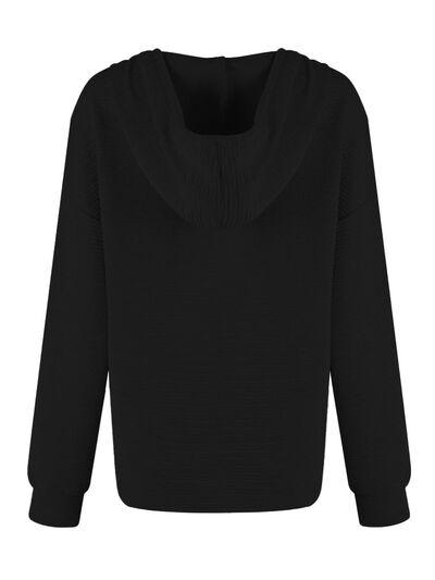 Drawstring Quarter Button Long Sleeve Hoodie - Chic Yana's Fashion