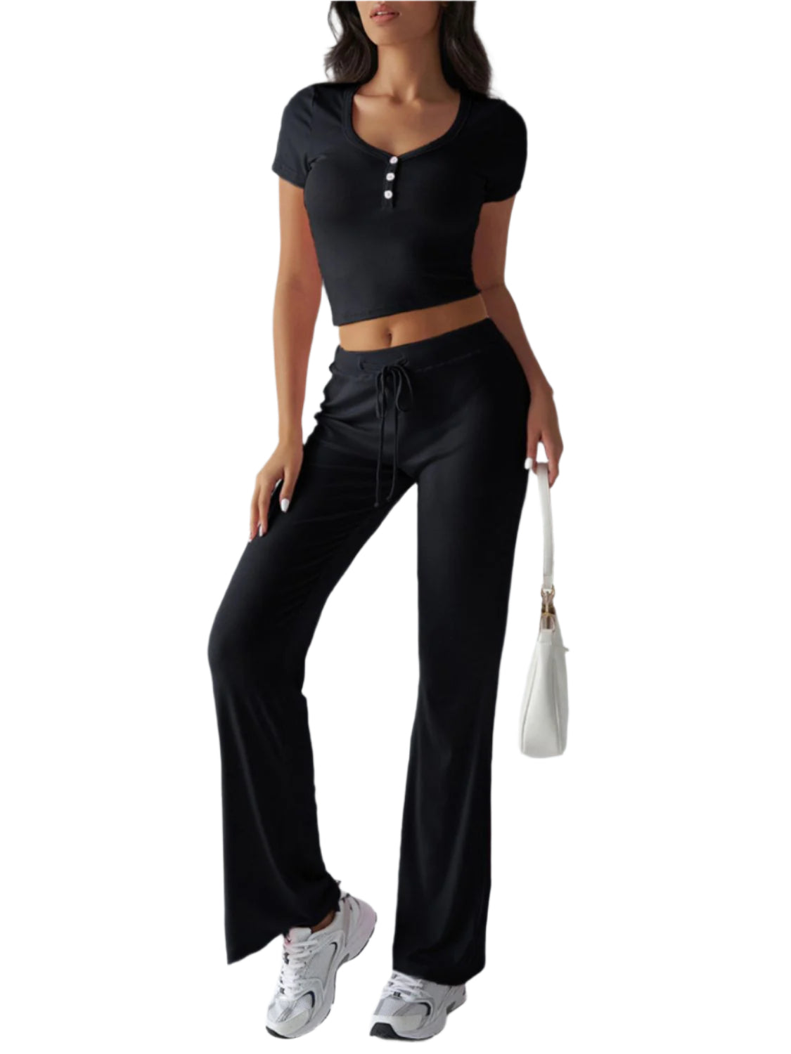 Devine Short Sleeve Top and Drawstring Pants Set - Shop Now at Chic Yana's Fashion