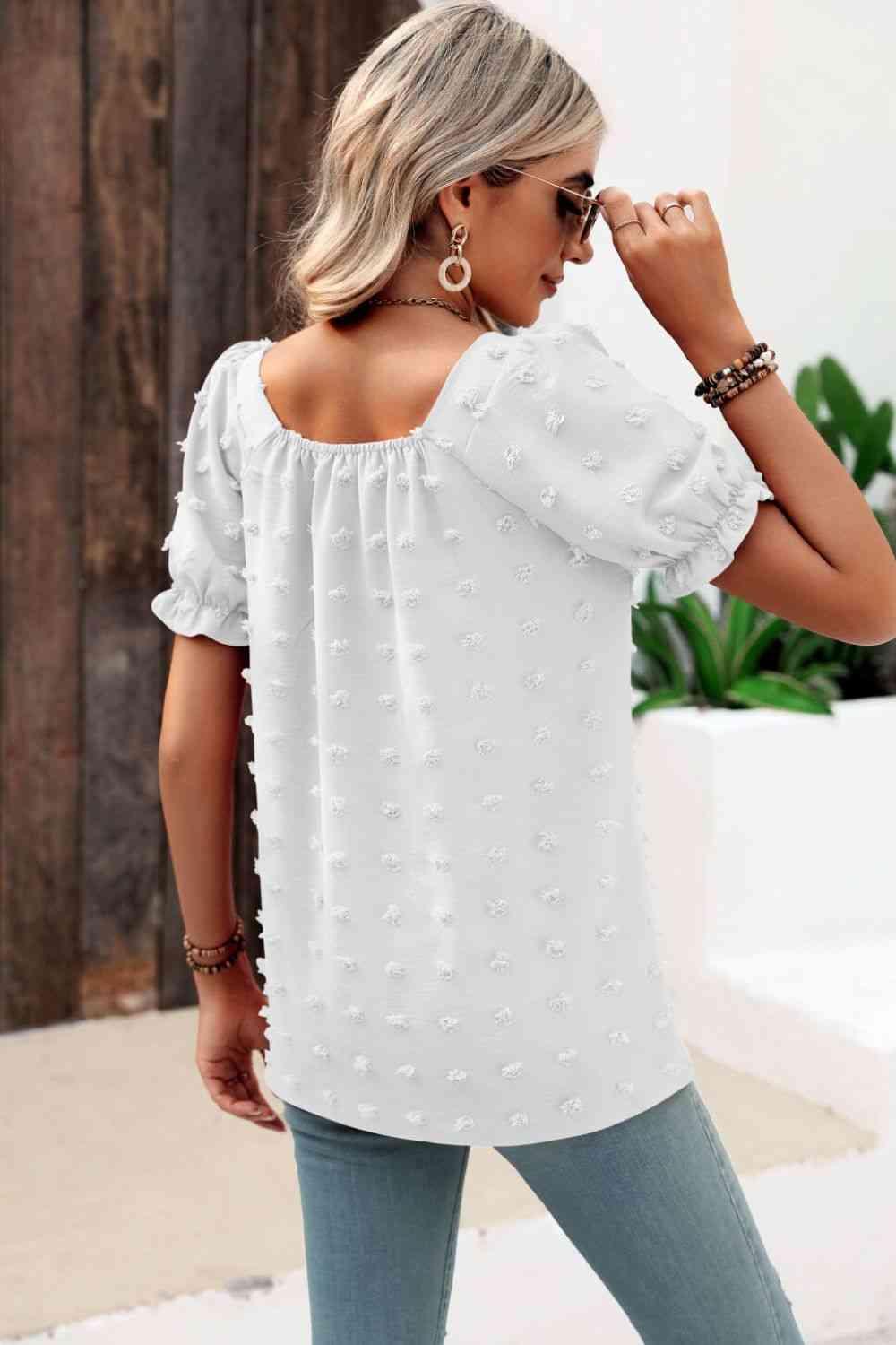 Mandy Swiss Dot Puff Sleeve Square Neck Blouse - Chic Yana's Fashion