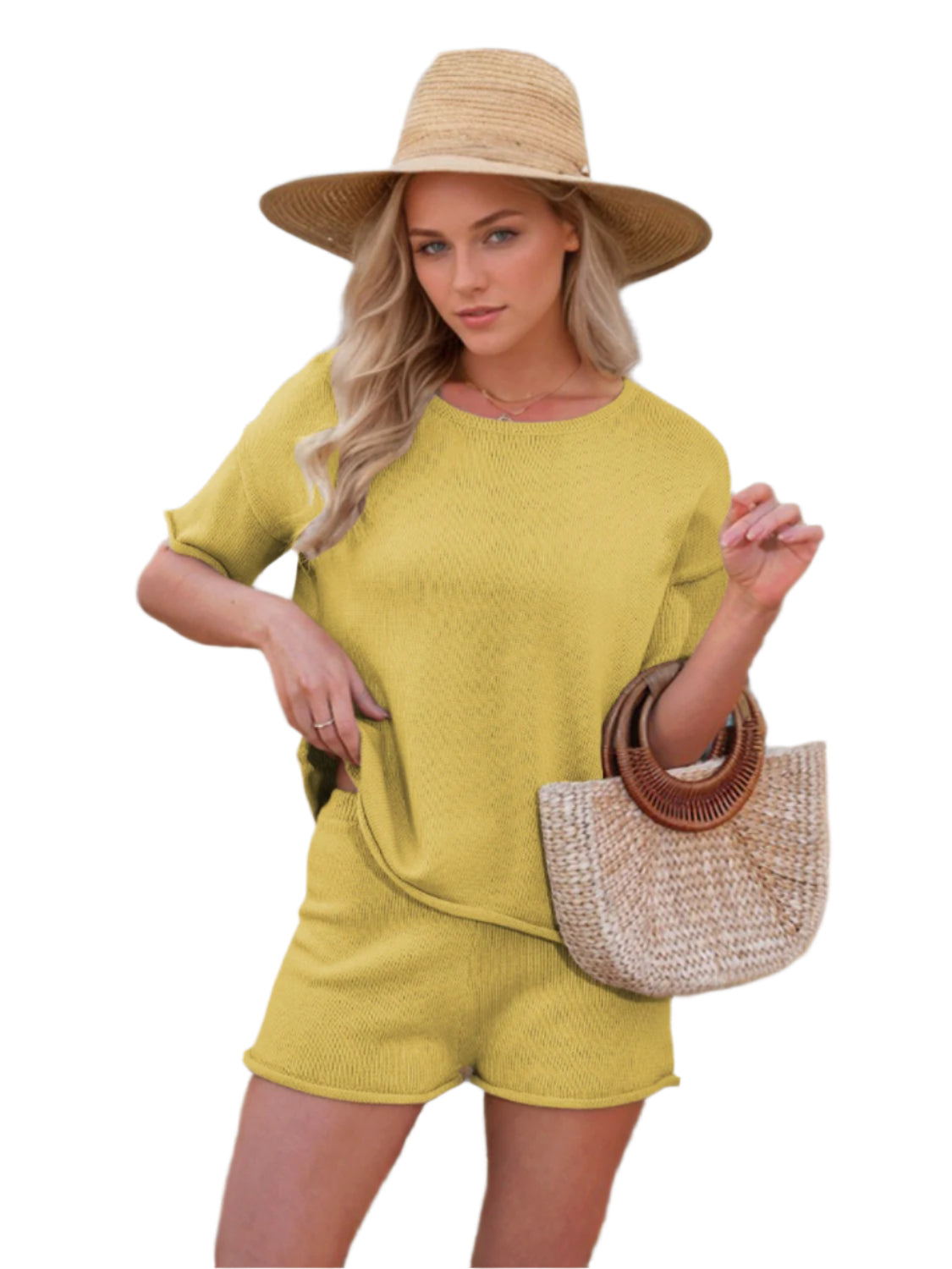 Round Neck Short Sleeve Top and Shorts Sweater Set - Shop Now at Chic Yana's Fashion