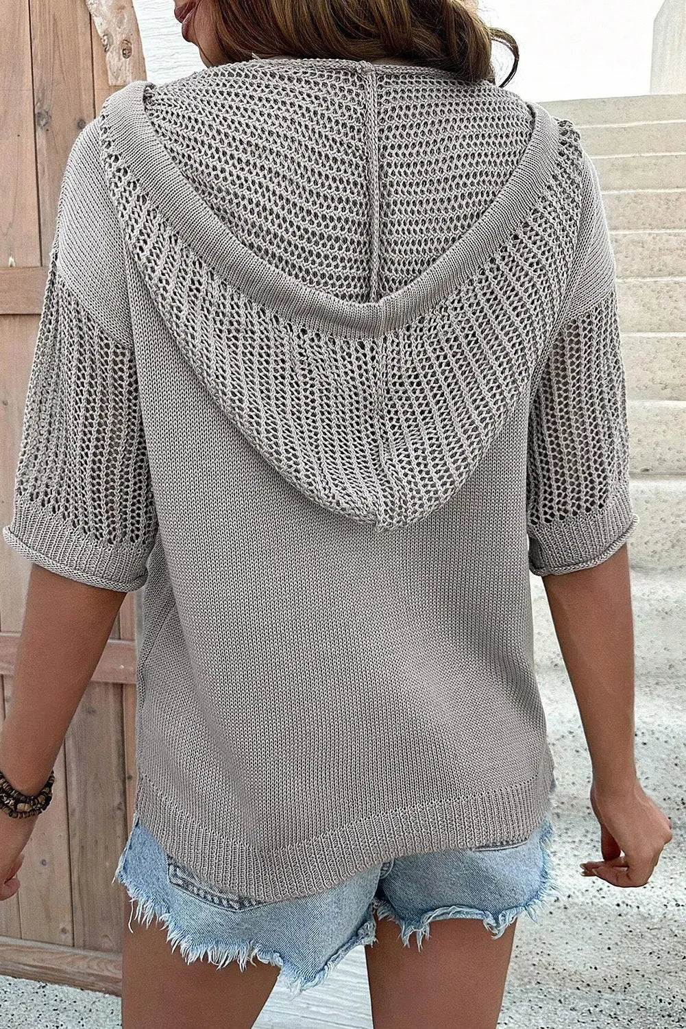 Drawstring Half Sleeve Hooded Sweater – stylish women's fashion from Chic Yana's Fashion