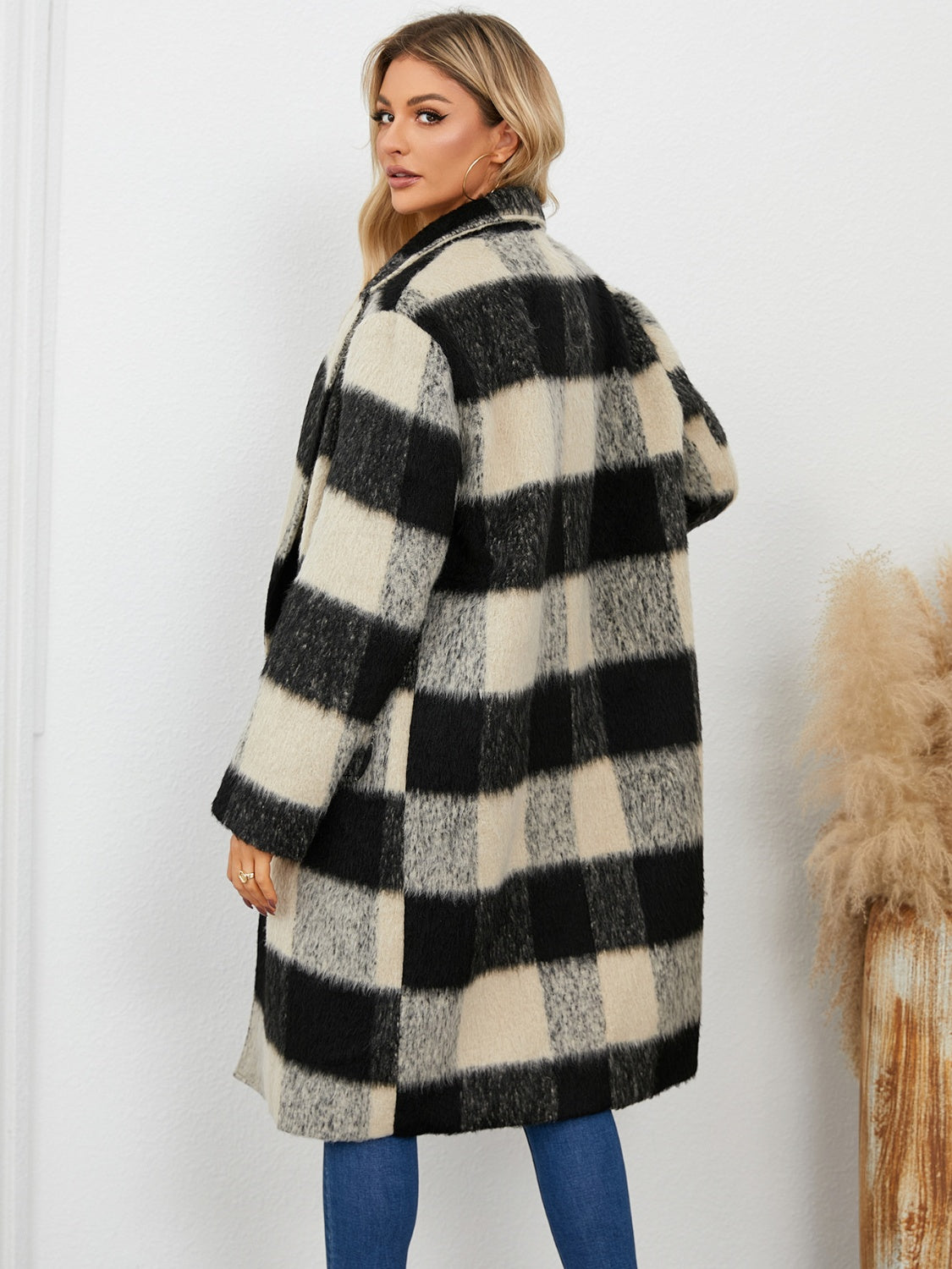 Plaid Double-Breasted Long Sleeve Coat - Chic Yana’s Fashion