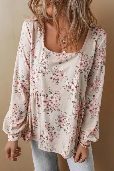 Printed Square Neck Long Sleeve Blouse 1 - Chic Yana's Fashion