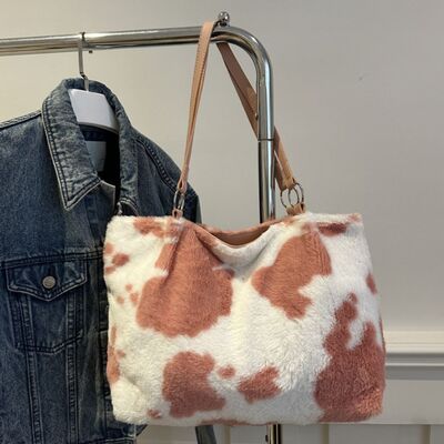 Cow Print Furry Tote Bag - Chic Yana's Fashion