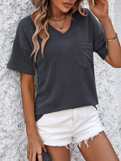 Mandy V Neck Dropped Shoulder T Shirt - Chic Yana's Fashion