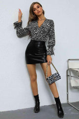 Perfee Leopard Print Tie Cuff Spliced Bodysuit - Chic Yana's Fashion