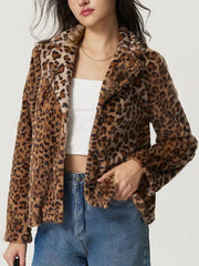 Modern and sleek, the Fuzzy Leopard Collared Neck Jacket enhances any wardrobe effortlessly.