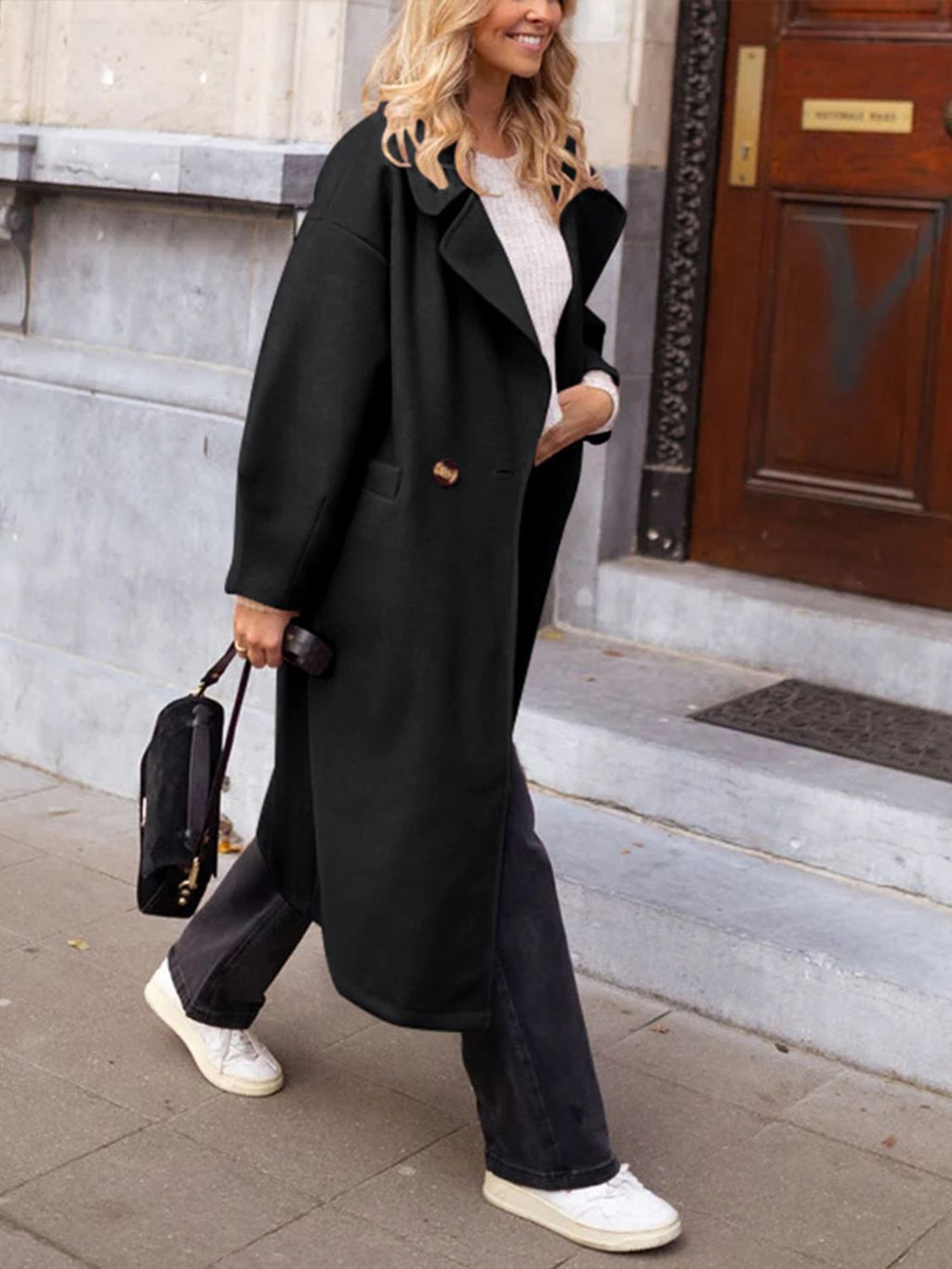 Pocketed Collared Neck Long Sleeve Coat - Chic Yana’s Fashion