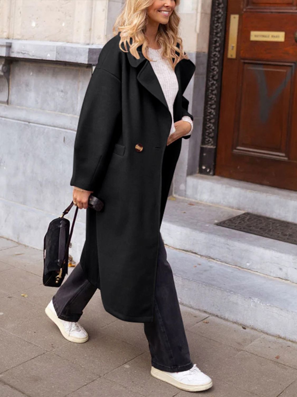 Pocketed Collared Neck Long Sleeve Coat - Chic Yana’s Fashion