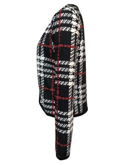 Plaid Open Front Long Sleeve Jacket - Chic Yana's Fashion