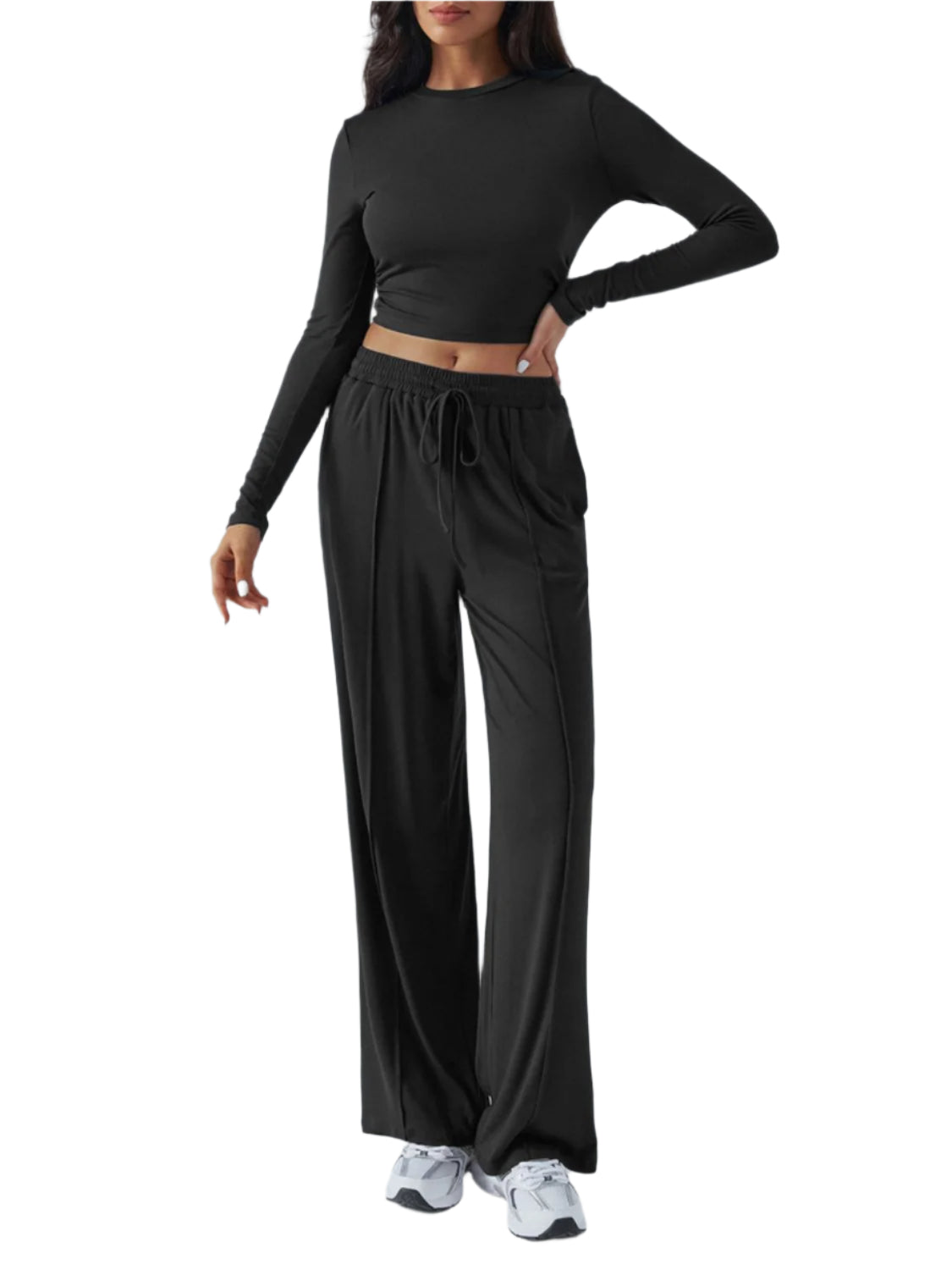 Devine Round Neck Long Sleeve Top and Pants Set - Shop Now at Chic Yana's Fashion