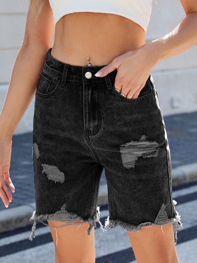 Distressed Raw Hem Denim Shorts 1 - Chic Yana's Fashion