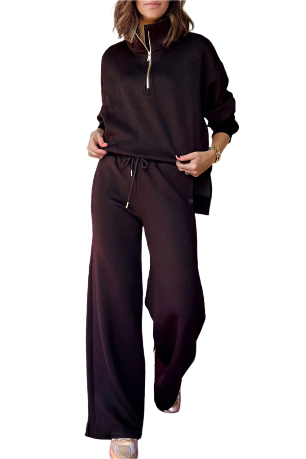 Half Zip Turtleneck Long Sleeve Top and Pants Set – Chic Yana’s Fashion