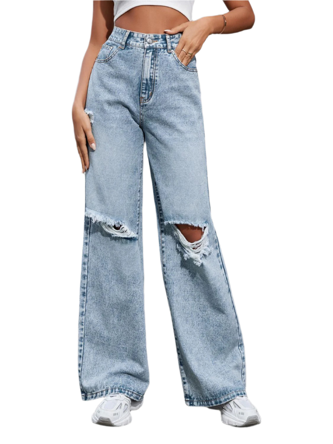 Buy Distressed Wide Leg Jeans with Pockets Online - Stylish & Comfortable | Chic Yana's Fashion