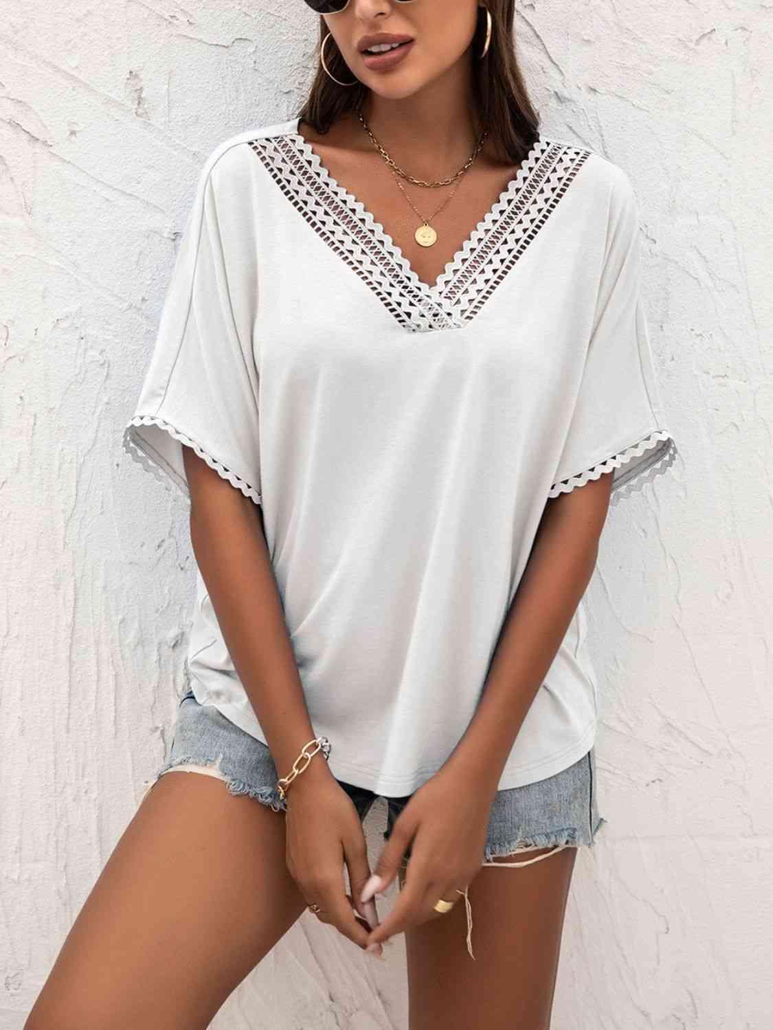 Ivy Lane V Neck Short Sleeve Blouse - Chic Yana's Fashion