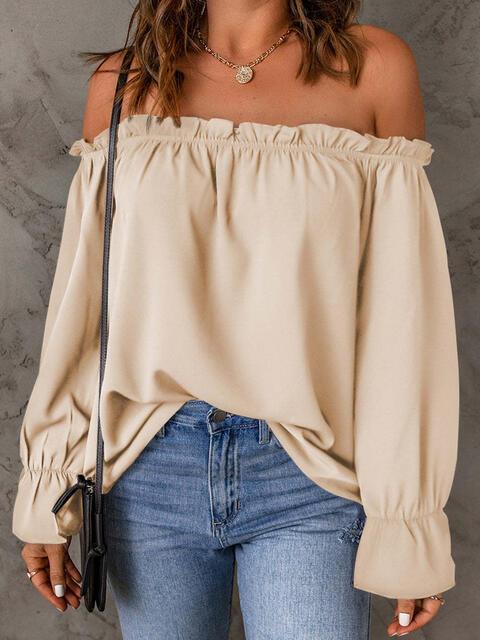 Off Shoulder Flounce Sleeve Blouse - Chic Yana's Fashion