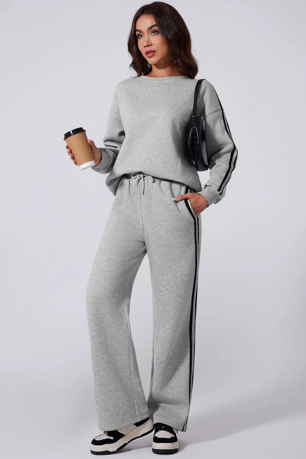 Side Striped Round Neck Top and Pants Active Set – stylish women's fashion from Chic Yana's Fashion