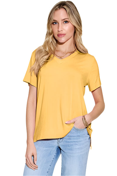 Basic Bae Bamboo Full Size V Neck High Low T Shirt - Chic Yana's Fashion