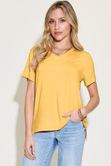 Basic Bae Bamboo Full Size V Neck High Low T Shirt - Chic Yana's Fashion