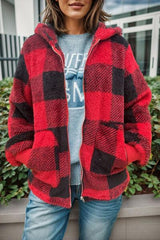 Double Take Full Size Plaid Long Sleeve Hooded Coat - Chic Yana's Fashion