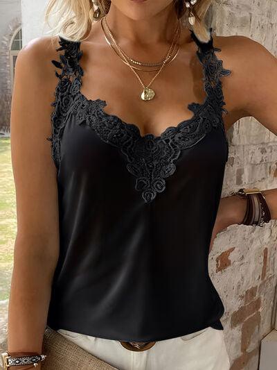 Full Size Lace Detail V Neck Tank - Chic Yana's Fashion