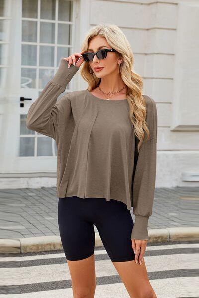 Backless Round Neck Long Sleeve T Shirt - Chic Yana's Fashion