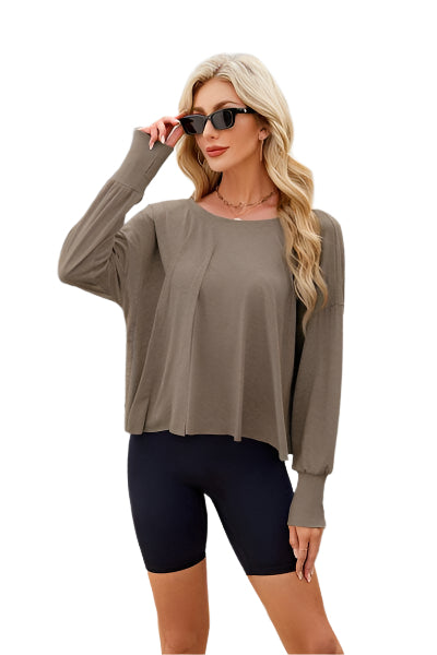 Backless Round Neck Long Sleeve T Shirt - Chic Yana's Fashion