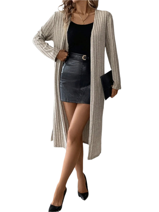 Side Slit Ribbed Open Front Cardigan - Chic Yana’s Fashion