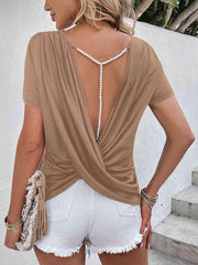 Ivy Lane Beads Trim Back Twisted Blouse - Chic Yana's Fashion