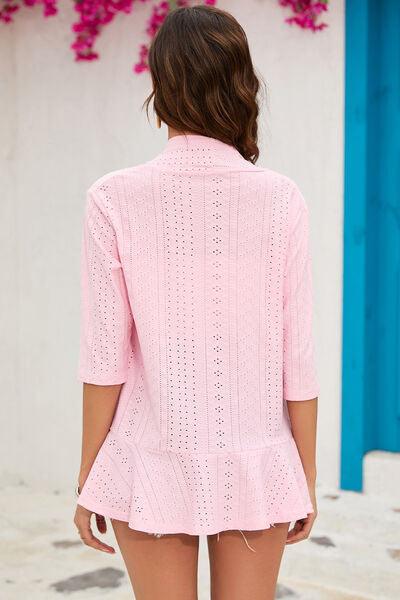 Eyelet Open Front Cardigan - Chic Yana's Fashion