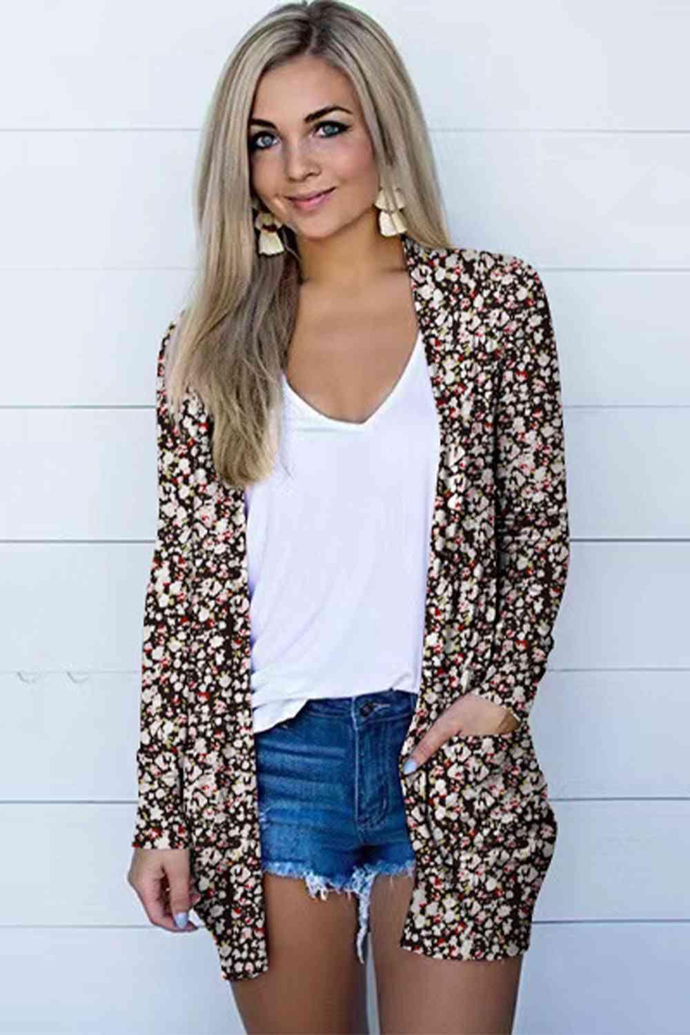 Printed Long Sleeve Cardigan - Chic Yana's Fashion