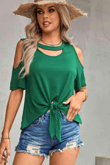 Tied Cutout Cold Shoulder Top - Chic Yana's Fashion