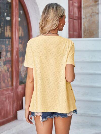 Eyelet Open Front Short Sleeve Cover Up - Chic Yana's Fashion