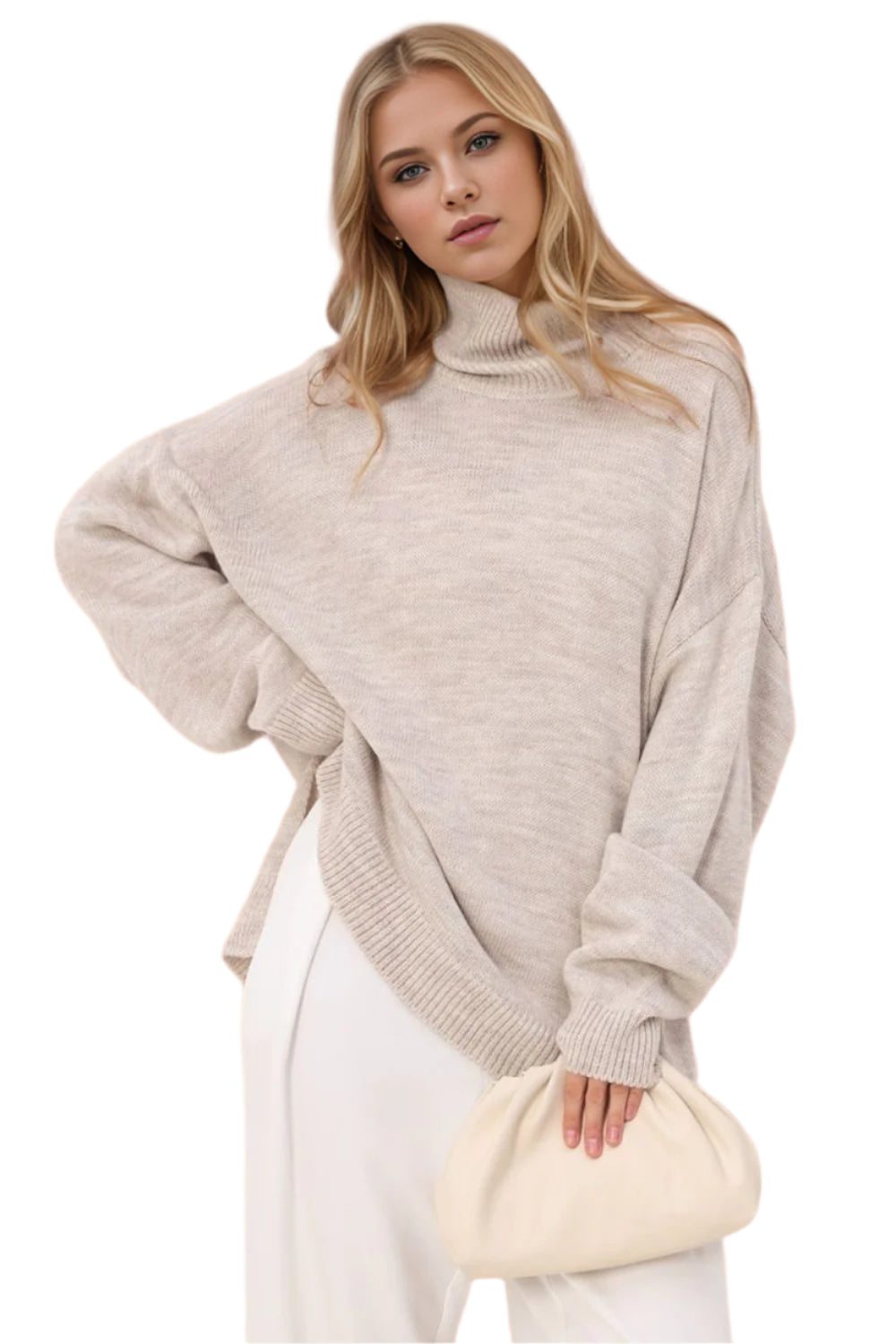 Basic Bae Side Slit Turtleneck Long Sleeve Sweater - High-Quality Fashion | Chic Yana