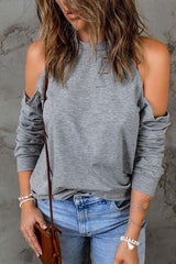 Cold Shoulder Long Sleeve Sweatshirt - Chic Yana's Fashion