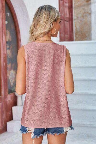 Eyelet Open Front Sleeveless Cardigan - Chic Yana's Fashion