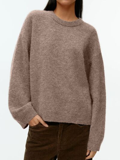 Round Neck Drop Shoulder Sweater - Chic Yana's Fashion