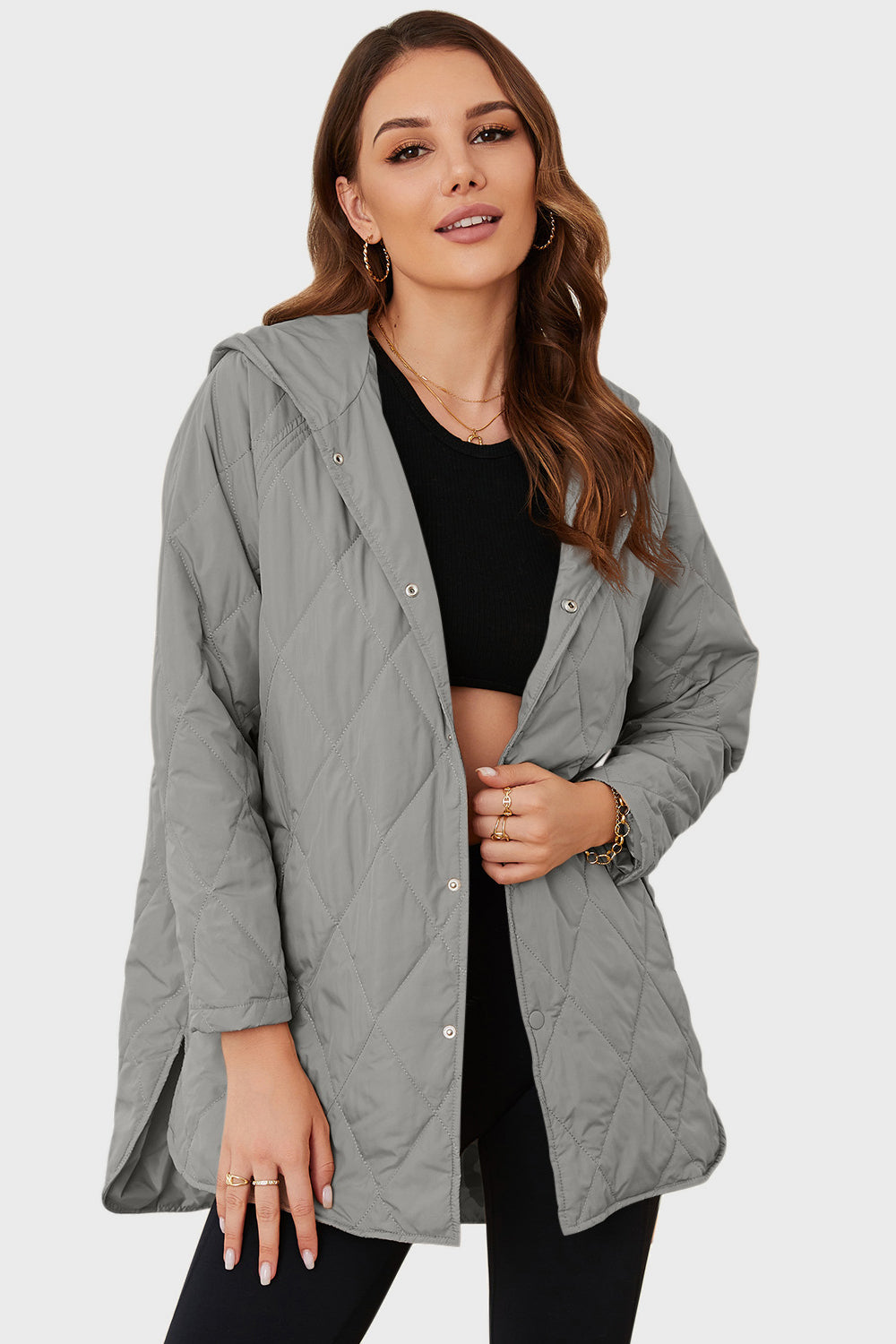 Snap Down Hooded Slit Winter Coat - Chic Yana’s Fashion