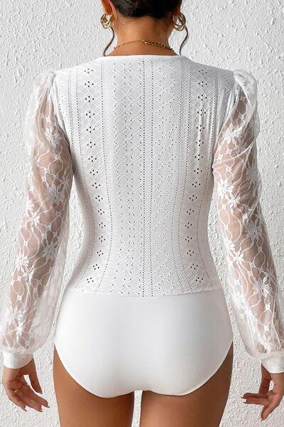 Eyelet Lace Long Sleeve Bodysuit - Chic Yana's Fashion