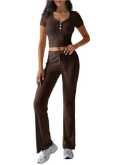 Devine Short Sleeve Top and Drawstring Pants Set - Shop Now at Chic Yana's Fashion