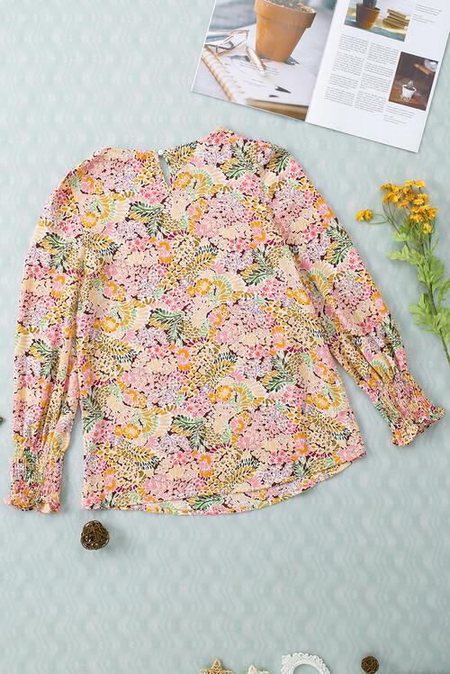 Floral Print Long Puff Sleeve Blouse - Chic Yana's Fashion